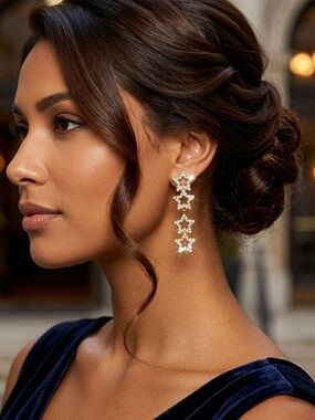 Boutique 9 Gold Star Cascade Drop Earrings 2.5 in